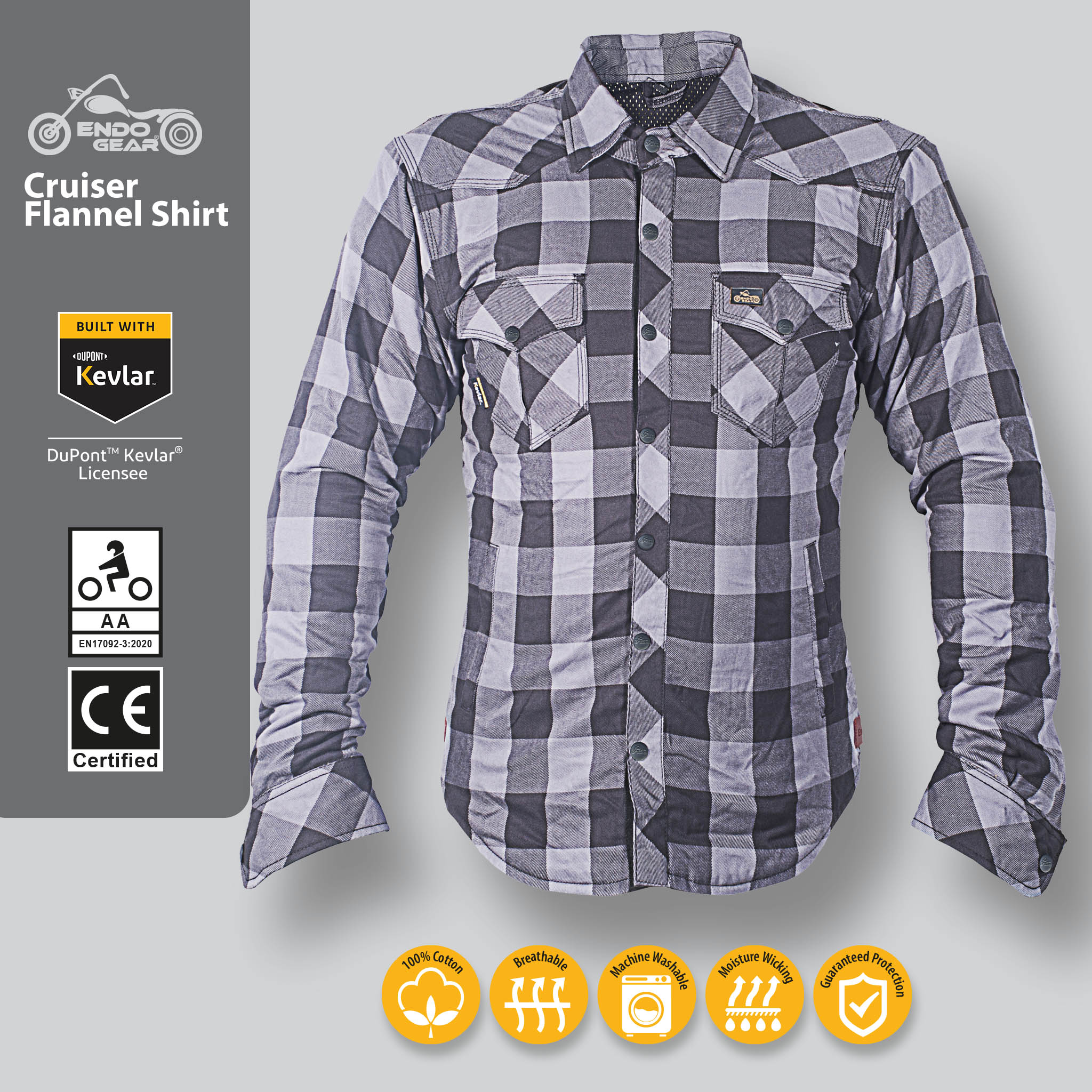 Motorcycle Flannel Riding Shirt - Grey/Black