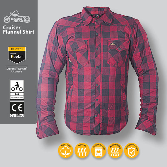 Motorcycle Flannel Riding Shirt - Red/Black