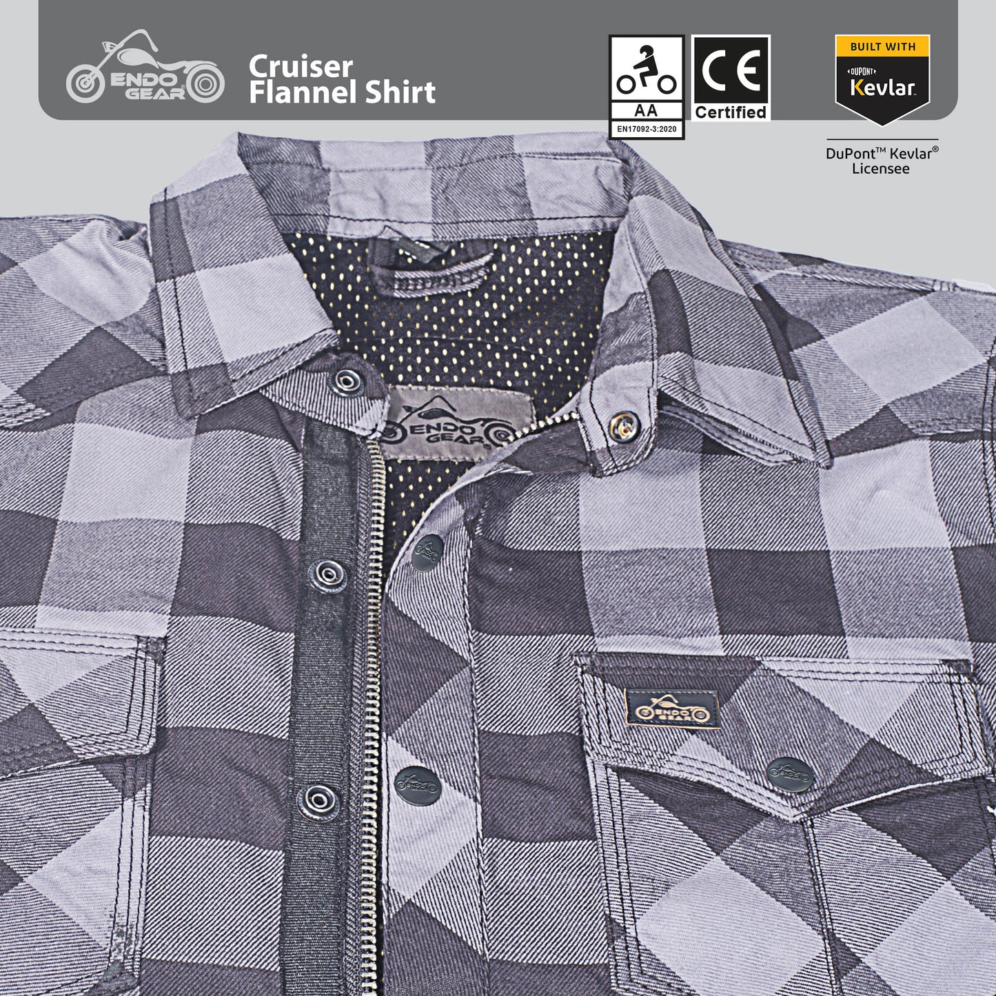 Motorcycle Flannel Riding Shirt - Grey/Black