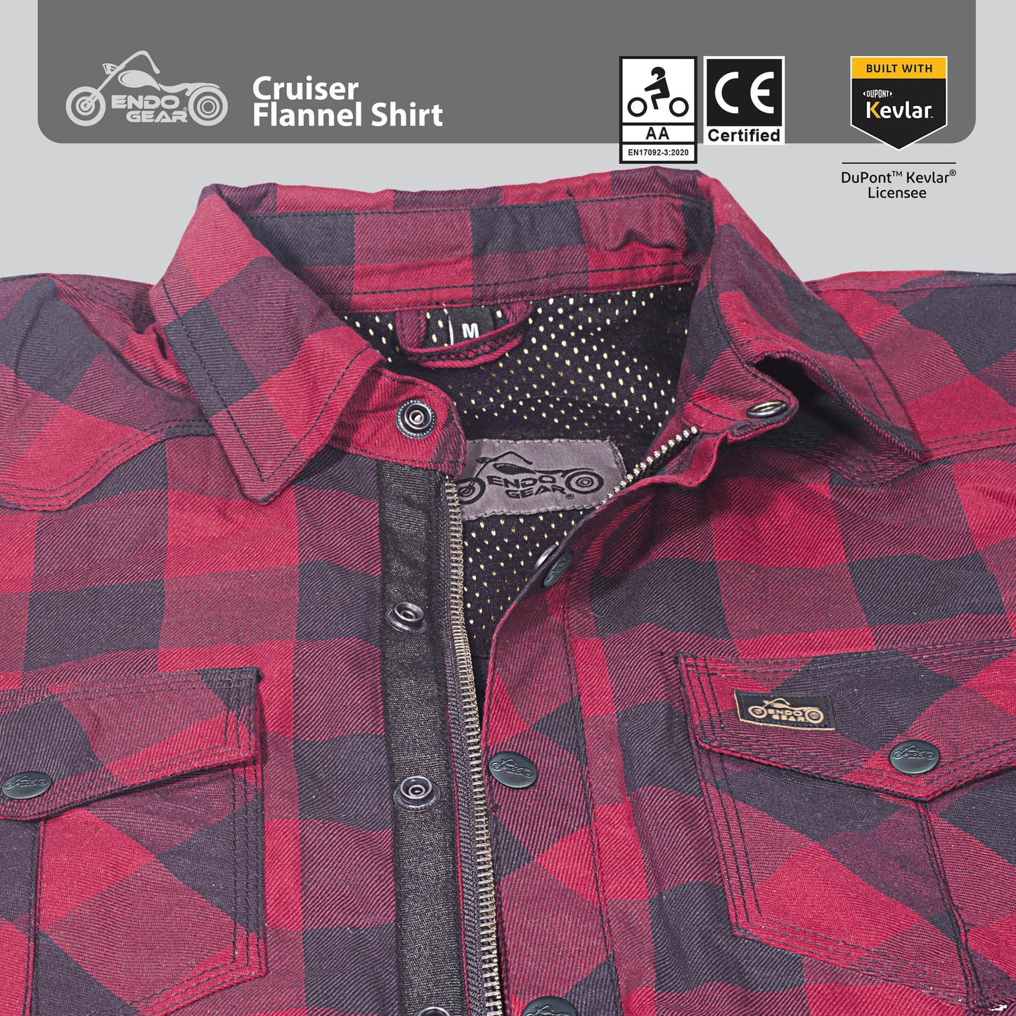 Motorcycle Flannel Riding Shirt - Red/Black