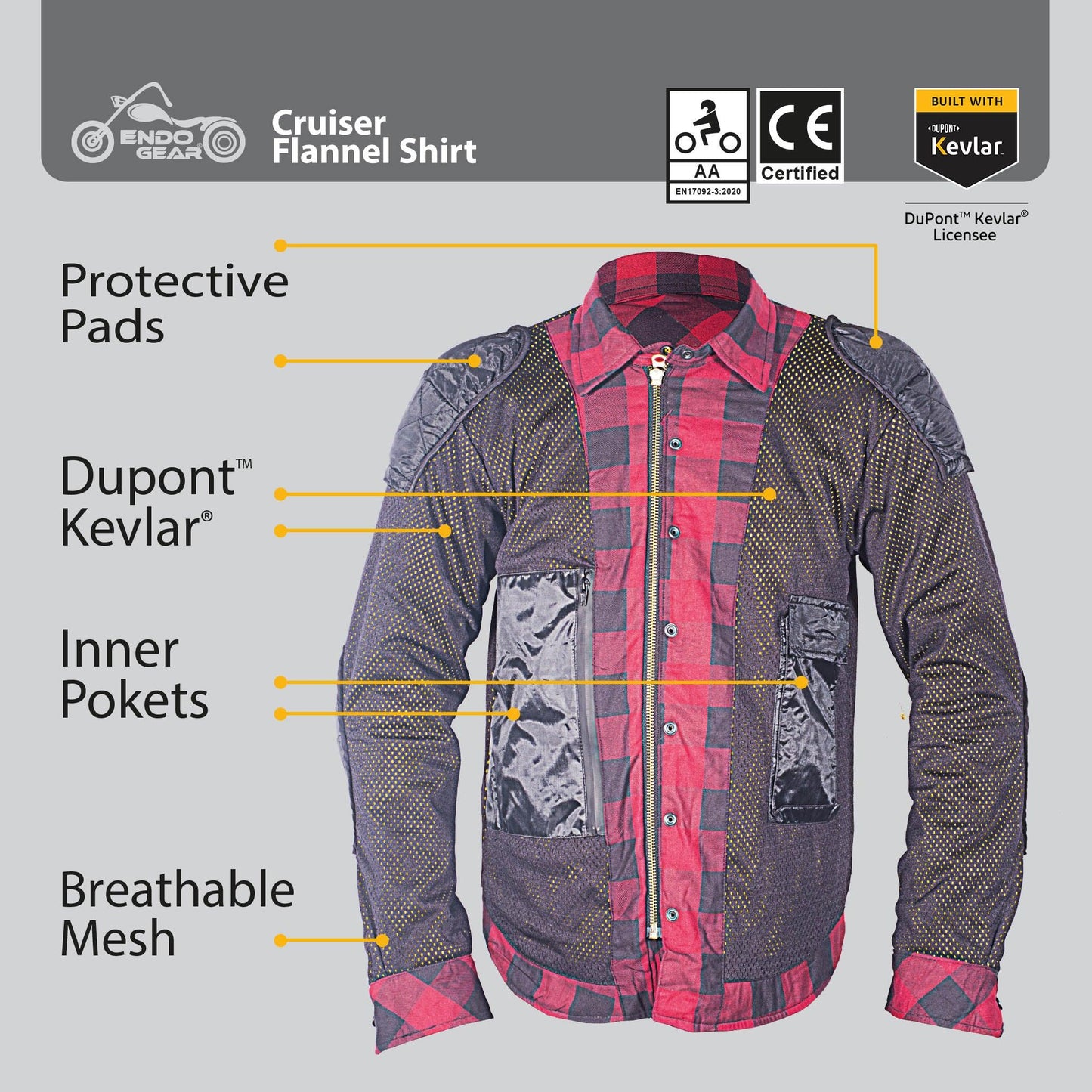 Motorcycle Flannel Riding Shirt - Red/Black