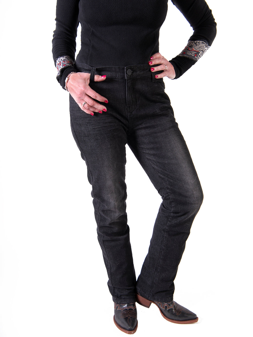 women's black moto jeans